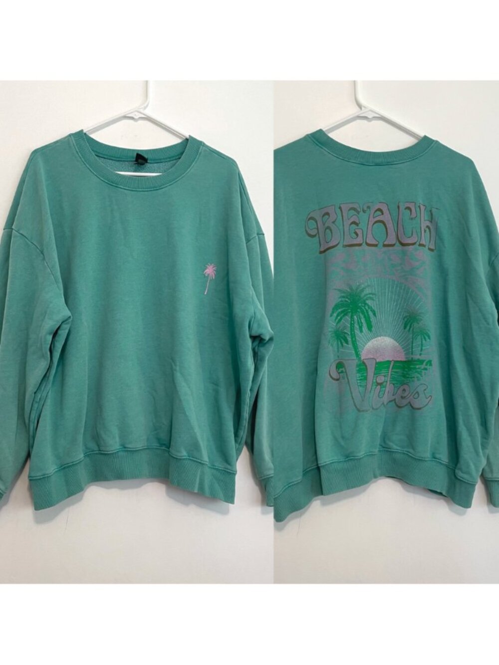WILD FABLE Oversized Sweatshirt Teal Blue Green Beach Vibes Summer Vacation Boho - Picture 2 of 16